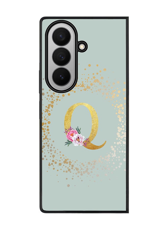 Stylizedd For Samsung Galaxy Z Fold7 Case,Slim fit Camera Protection, Shockproof Thin Phone cover  - Custom Monogram Floral - Q  (Light Grey )