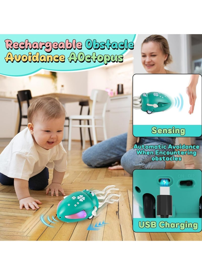 Dominy Dancing Octopus Toy, New Electric Auto-Avoid Crawling Octopus with LED & Music, Smart Interactive Auto-Wiggling Robotics, Creative Crazy 8-Leg Action Crawling Octopus (Green) - Image 5