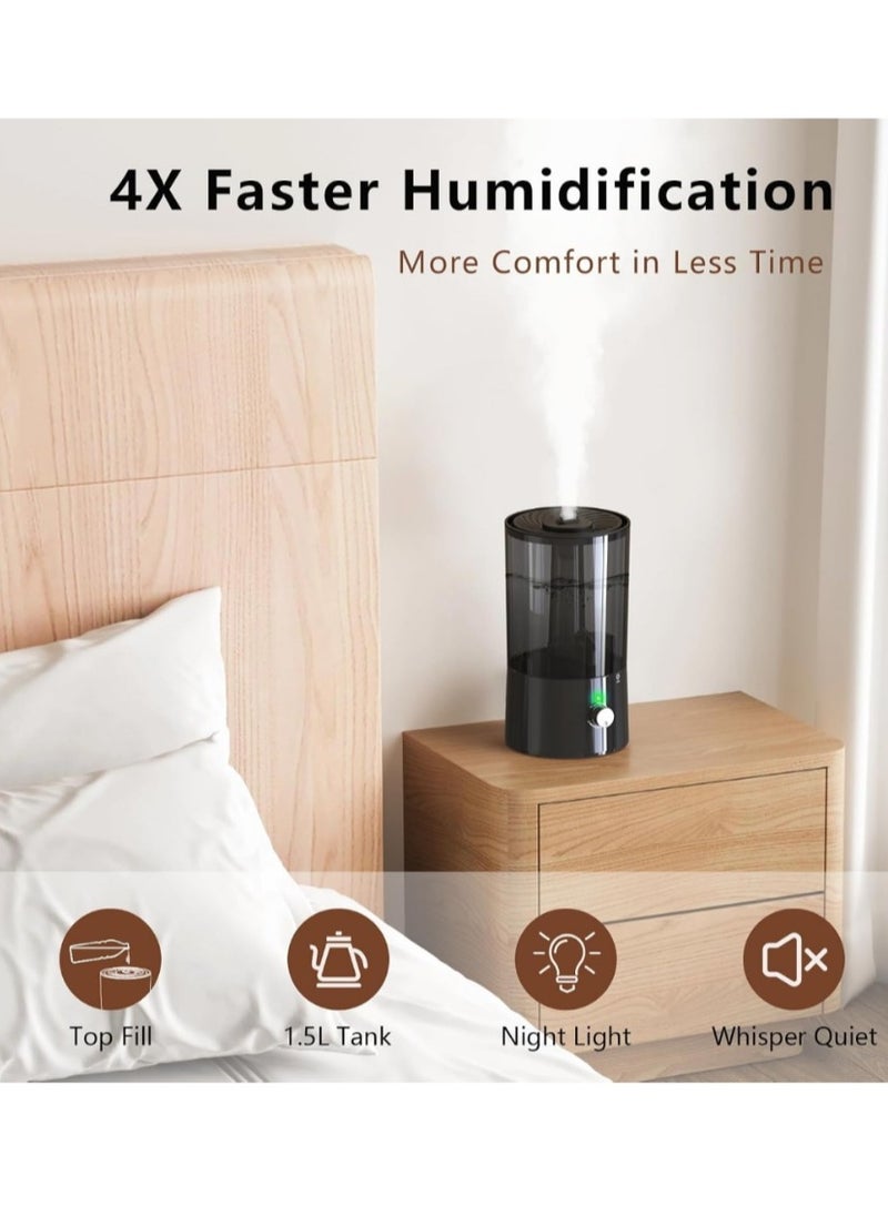 Generic - 1.5L Humidifier for Bedroom, Top Loading Humidifier for Plants, Cool Mist Humidifier with Night Light, Mini Humidifier with Essential Oil Diffuser, Quiet Indoor Humidifier for Bedroom and Nursery - Image 1