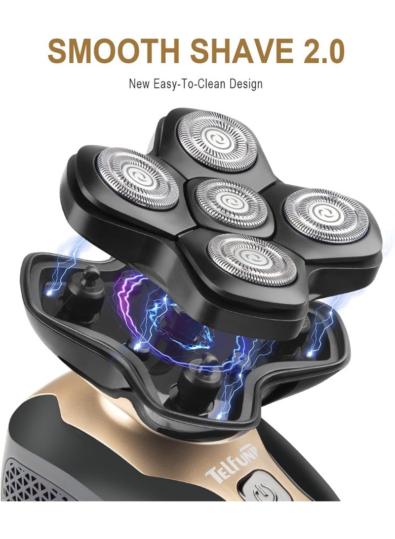 Telfun Upgrade Magnetic Head Shavers for Bald Men, Cordless & Comfort 5-in-1 Electric Razor - IPX7 Waterproof Wet/Dry Mens Grooming Kit - Easy Use Palm Shaver for a Smooth Bald Shave - Image 2