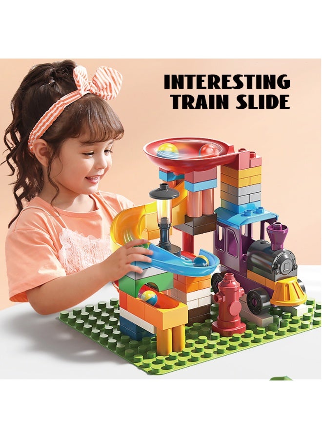 FEELO Fun Mini Train Ride Big Building Blocks | 76 Pieces | Interactive Ball Slide Construction Set for Kids | Easy-to-Connect Bricks | Educational Toy for Creativity, Motor Skills & Enlightenment - Image 2