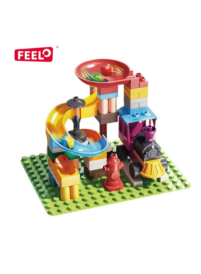 FEELO Fun Mini Train Ride Big Building Blocks | 76 Pieces | Interactive Ball Slide Construction Set for Kids | Easy-to-Connect Bricks | Educational Toy for Creativity, Motor Skills & Enlightenment - Image 1
