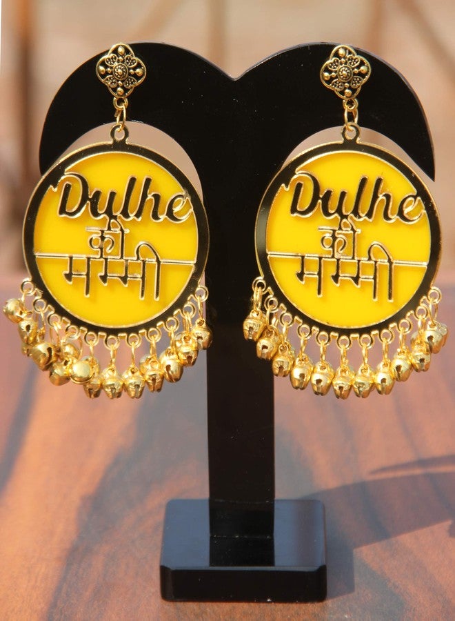 RN Collection Acrylic Dulhe Ki Mummy Earrings For Women & Girls. (Yellow & Gold) - Image 3