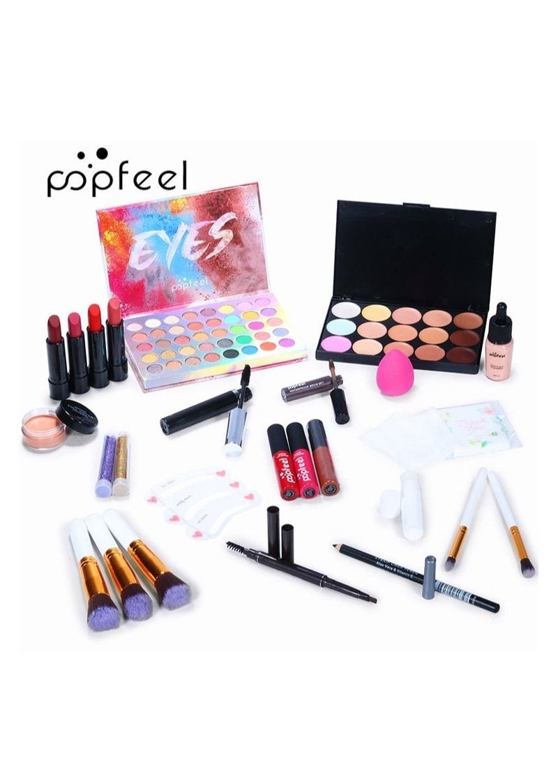 popfeel طقم مكياج شامل متعدد الاستخدامات مجموعة مكياج مصممة احترافيًا للنساء طقم مكياج كامل ضروري لمبتدئين ومهنيين 26 قطعة - Image 4