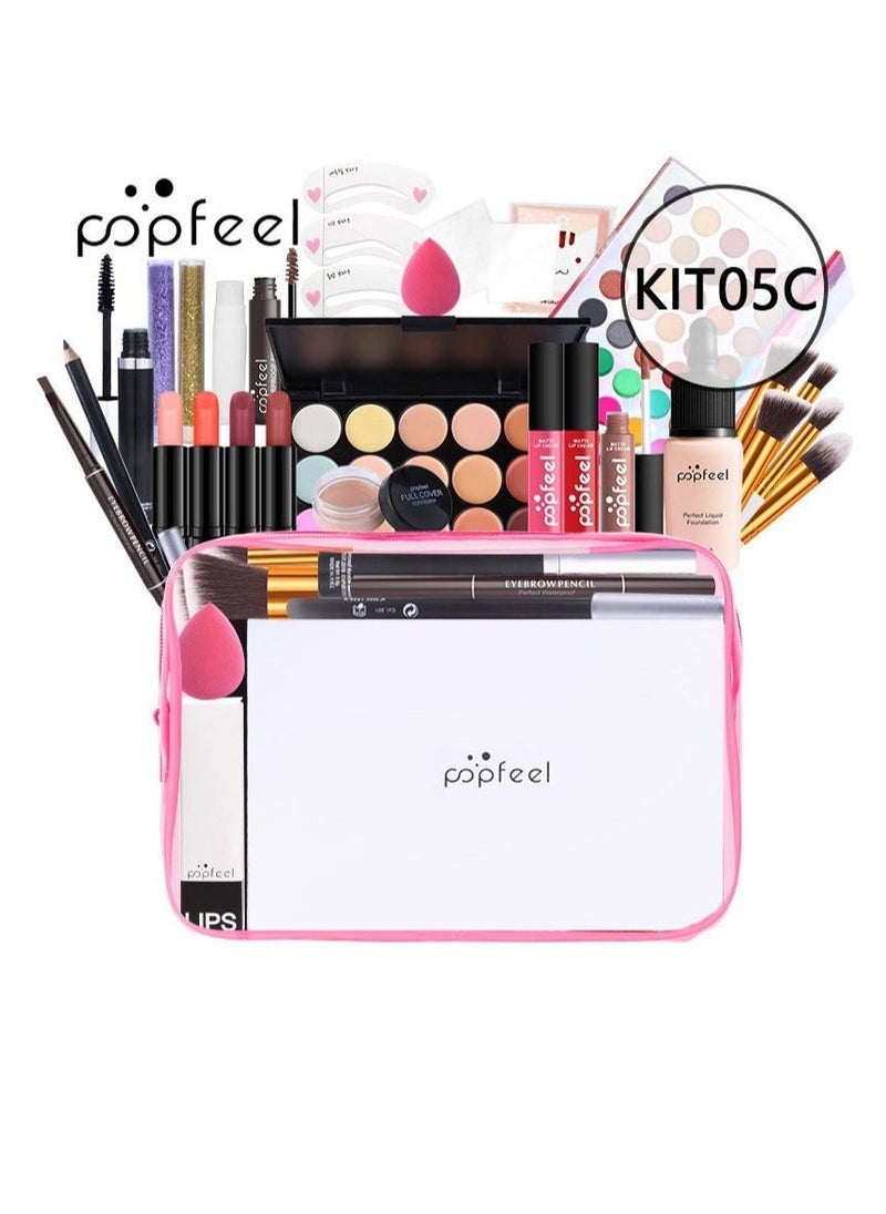 popfeel طقم مكياج شامل متعدد الاستخدامات مجموعة مكياج مصممة احترافيًا للنساء طقم مكياج كامل ضروري لمبتدئين ومهنيين 26 قطعة - Image 2