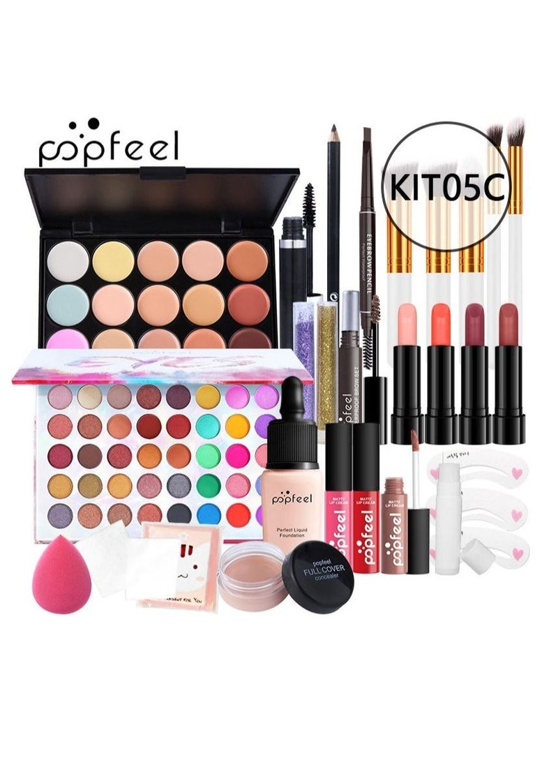 popfeel طقم مكياج شامل متعدد الاستخدامات مجموعة مكياج مصممة احترافيًا للنساء طقم مكياج كامل ضروري لمبتدئين ومهنيين 26 قطعة - Image 1