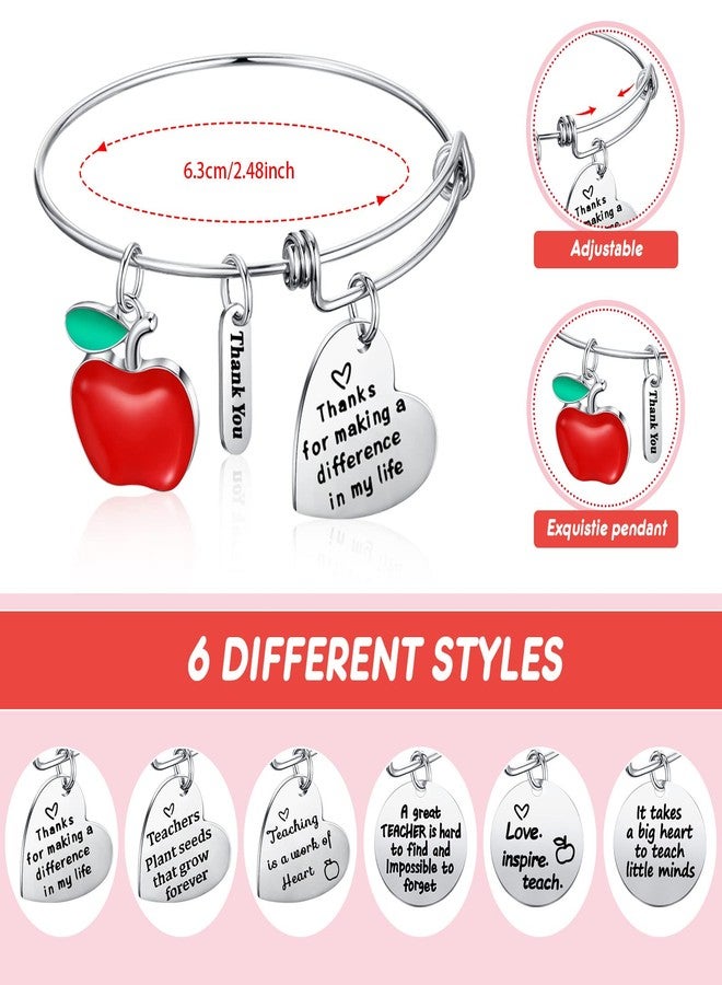 MTLEE 6 Pcs Teacher Appreciation Bracelets Gifts, Thank You Teacher Bangles Bulk for Women, Christmas End of Year Valentine Graduation Thank You Gifts(Vivid Style) - Image 2