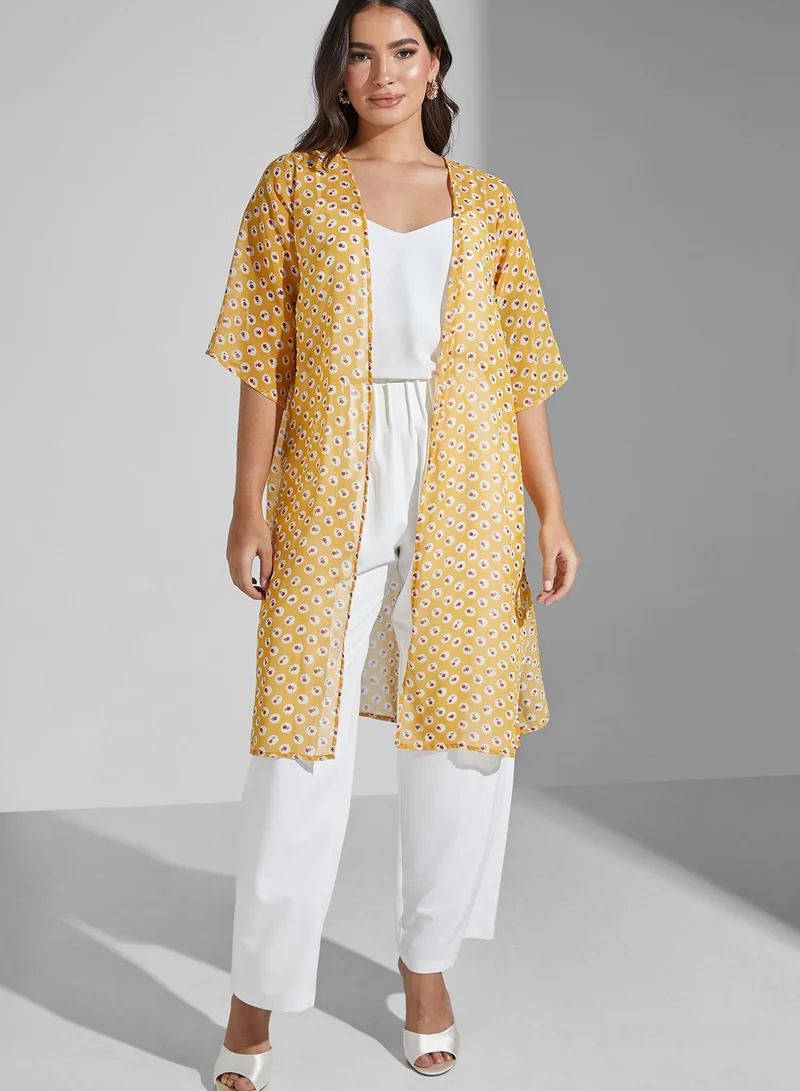 Golden Apple Floral Print Mesh Kimono