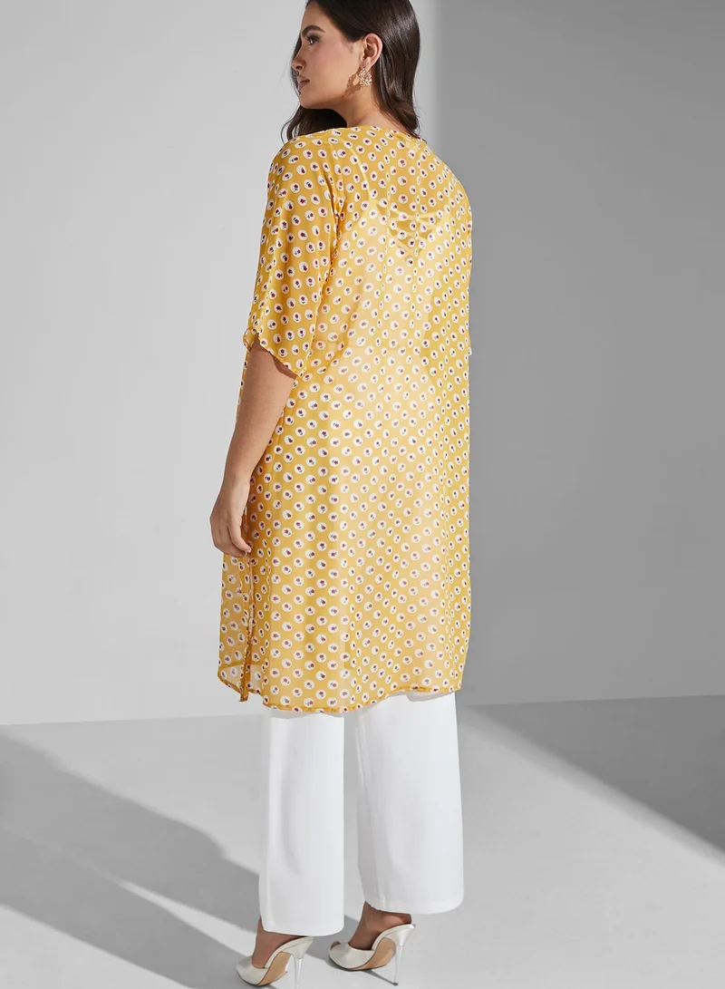 Golden Apple Floral Print Mesh Kimono