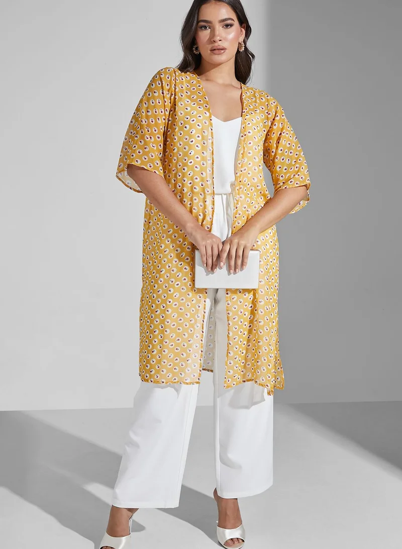 Golden Apple Floral Print Mesh Kimono