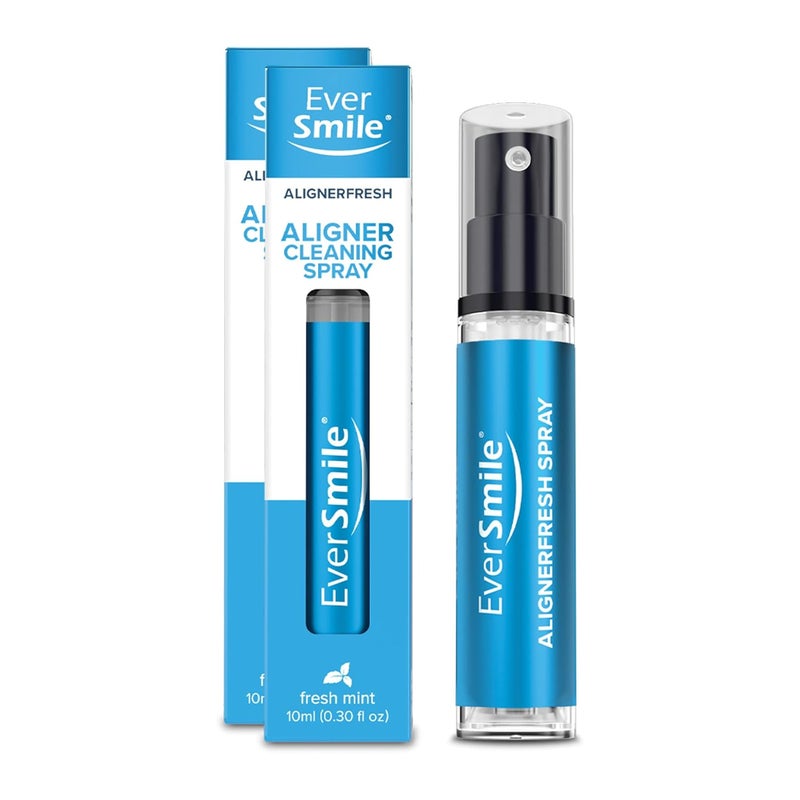EverSmile AlignerFresh Cleaning Spray for Invisalign and All Clear Aligners and Retainers â€“ On-the-Go Cleaning & Teeth Whitening, Kills Bacteria, Fights Bad Breath â€“ Mint Flavor, 10ml (2 Pack)