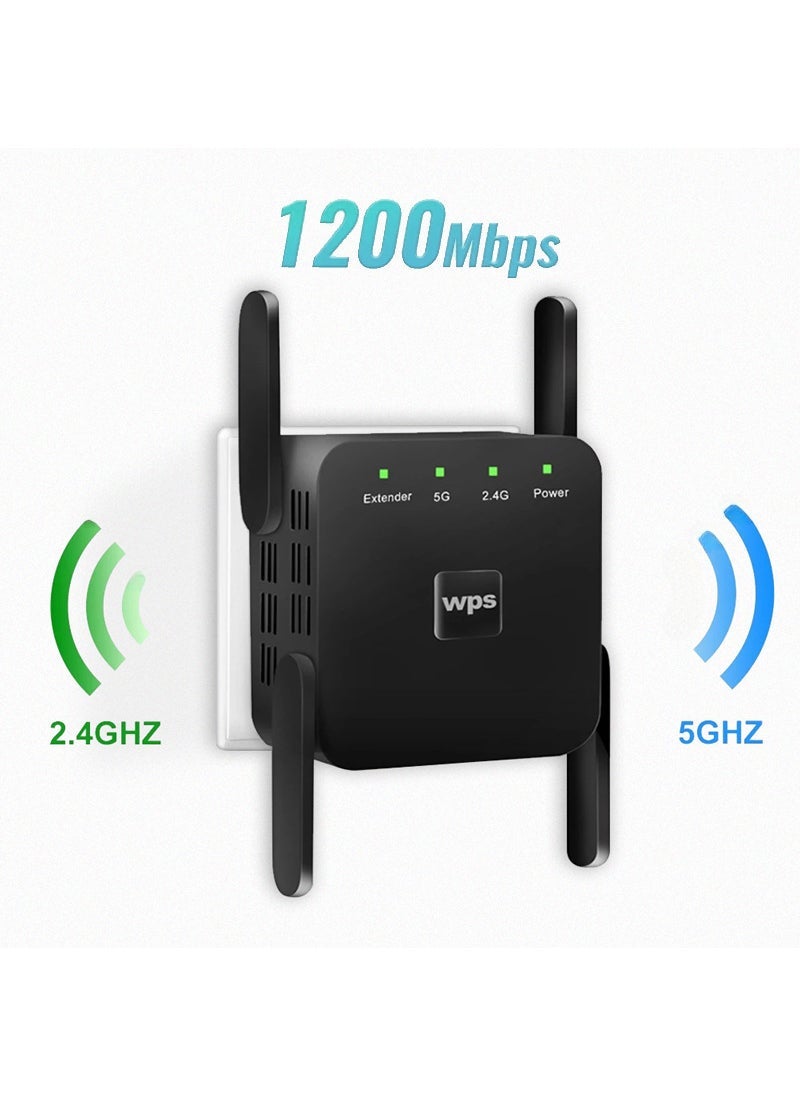 Generic AC1200M High Power Wi-Fi Amplifier 5G with UK/EU Plug Black English (UK) 