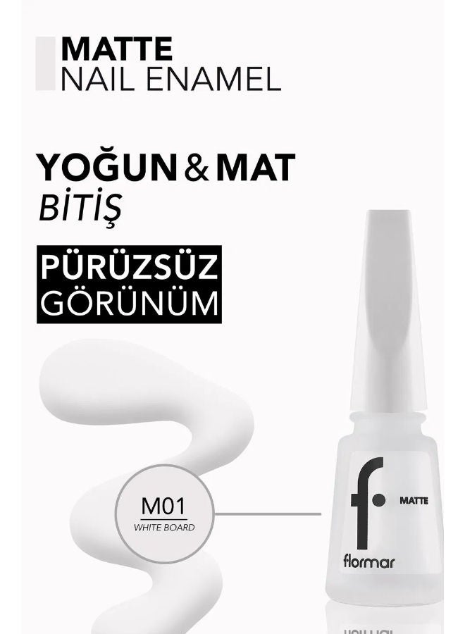 flormar Matte High Pigment & Matte Finish Nail Polish 01 White Board - Image 3
