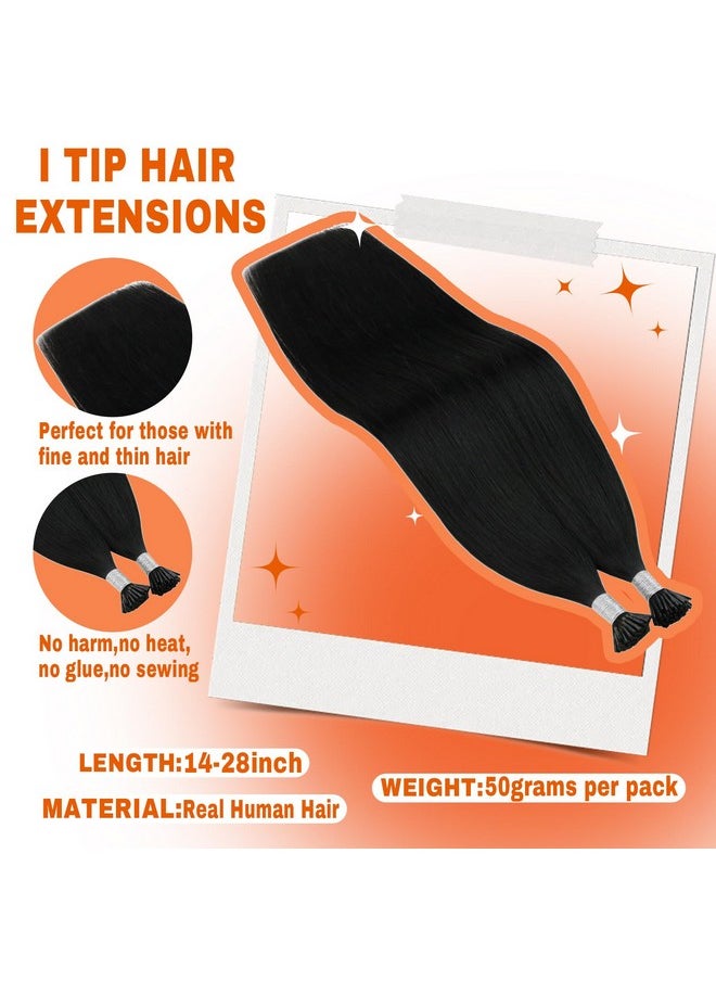 Sunny Hair Sunny I Tip Hair Extensions 50S I Tips Real Hair Extension Pre Bonded Itips Human Hair Extensions Black Itip Remy Hair Extensions Black Hair Extensions 50G 22Inch  - Image 2