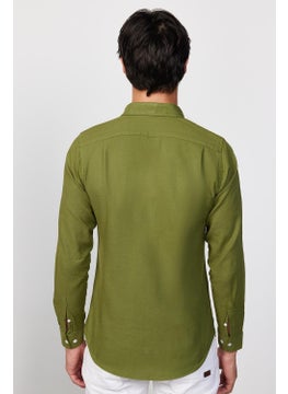 Tudors Slim Fit Long Sleeve Pile Collar Buttoned Linen Khaki Men's Shirt  - Image 4