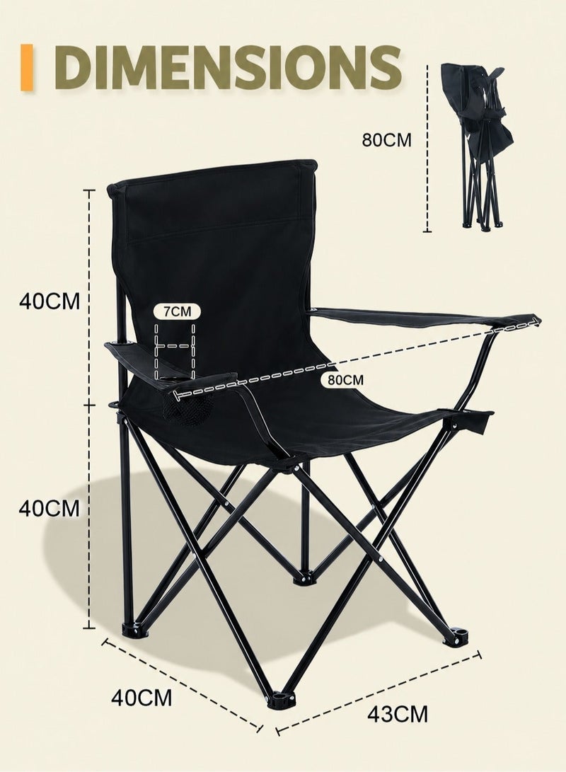 ARNOTEC Portable Folding Camping Chair with Carry Bag – Lightweight Outdoor Chair for Camping, Beach, Hiking, Picnic & Sports – Heavy-Duty Steel Frame, 300lbs Capacity, Full-Back Support - Image 2
