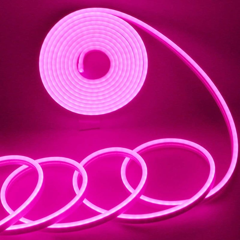 YM EBright Pink Led Neon Strip Lights 12V Indoor Outdoor Rope Silicone 16.4Ft 600SMD Waterproof Flexible for Signboard Kitchen Bedroom Bar Home Building Party Events Decoration(No Power Adapter) - Image 1