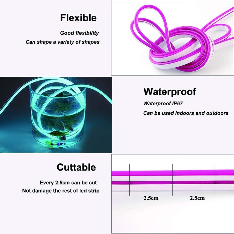 YM EBright Pink Led Neon Strip Lights 12V Indoor Outdoor Rope Silicone 16.4Ft 600SMD Waterproof Flexible for Signboard Kitchen Bedroom Bar Home Building Party Events Decoration(No Power Adapter) - Image 5