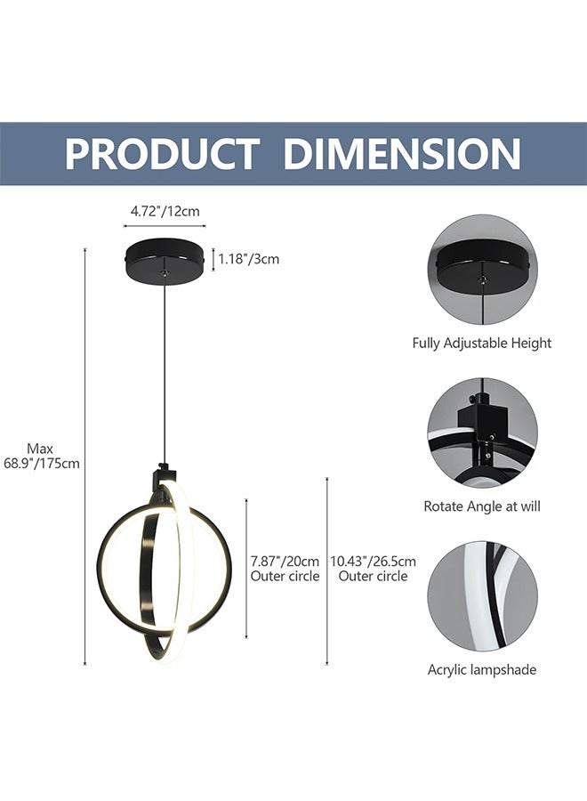 Reelyo Modern LED Pendant Light, 3-Colors Integrated Energy‑Saving Hanging Lamp, Adjustable Height & Light,  Eye‑Friendly Ceiling Light Kitchen Island Pendant Lighting Fixture No‑Flicker for Living Room Bedroom Home Office Study Balcony Stairway Entryway Kitchen Cloakroom Studio Cafe Bar, 1 Pack (Black) - Image 2