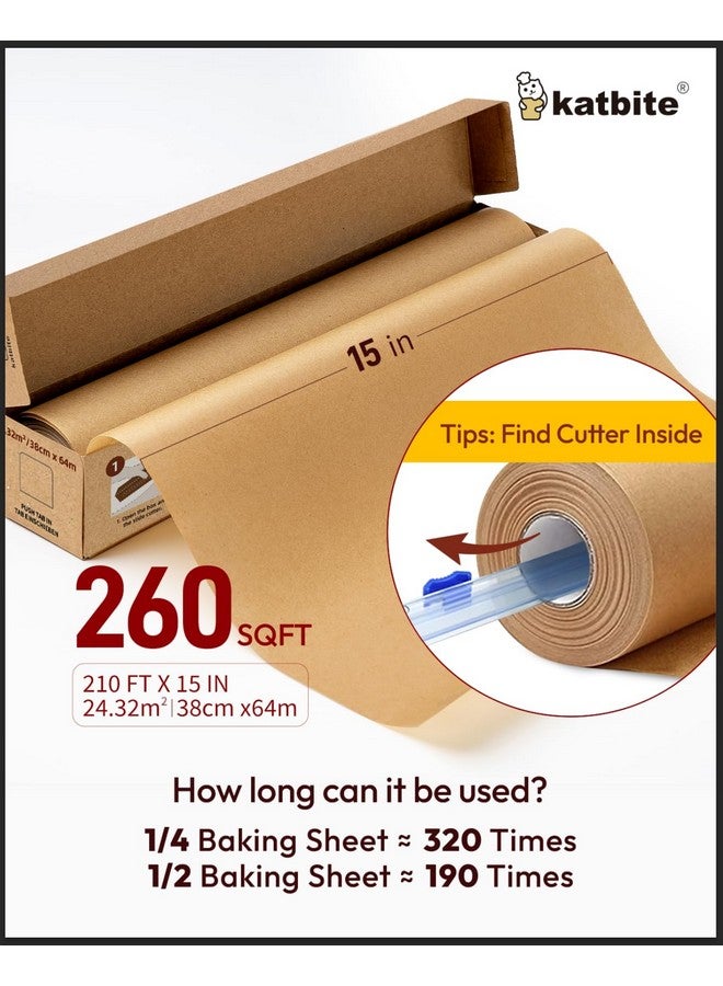katbite Katbite Unbleached Parchment Paper for Baking, 15 in x 210 ft, 260 Sq.Ft, Heavy Duty Baking Paper with Slide Cutter, Non-stick Brown Parchment Paper Roll for Cooking, Air Fryer, Steaming, Baking Bread - Image 2