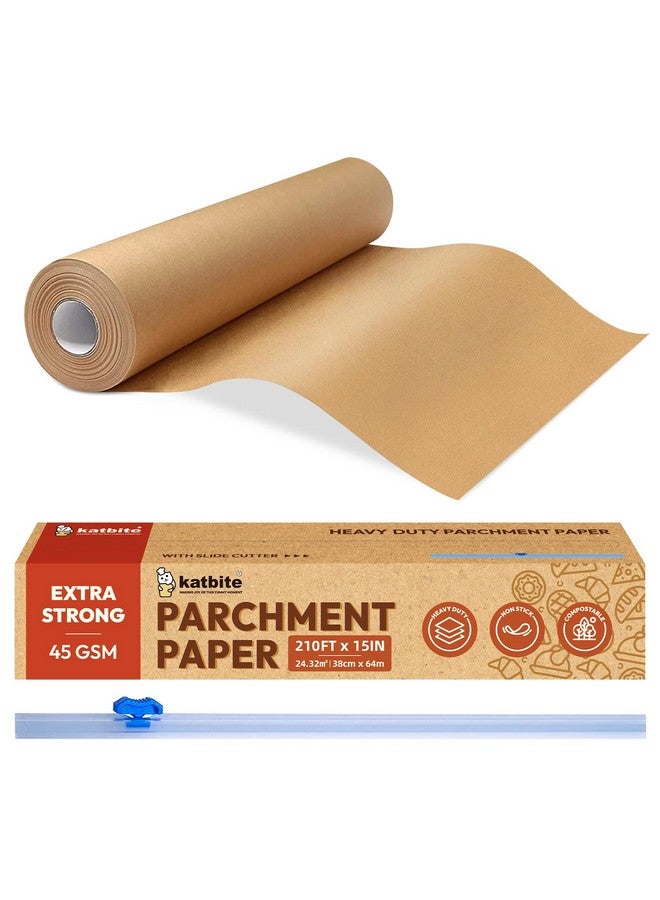 katbite Katbite Unbleached Parchment Paper for Baking, 15 in x 210 ft, 260 Sq.Ft, Heavy Duty Baking Paper with Slide Cutter, Non-stick Brown Parchment Paper Roll for Cooking, Air Fryer, Steaming, Baking Bread - Image 1