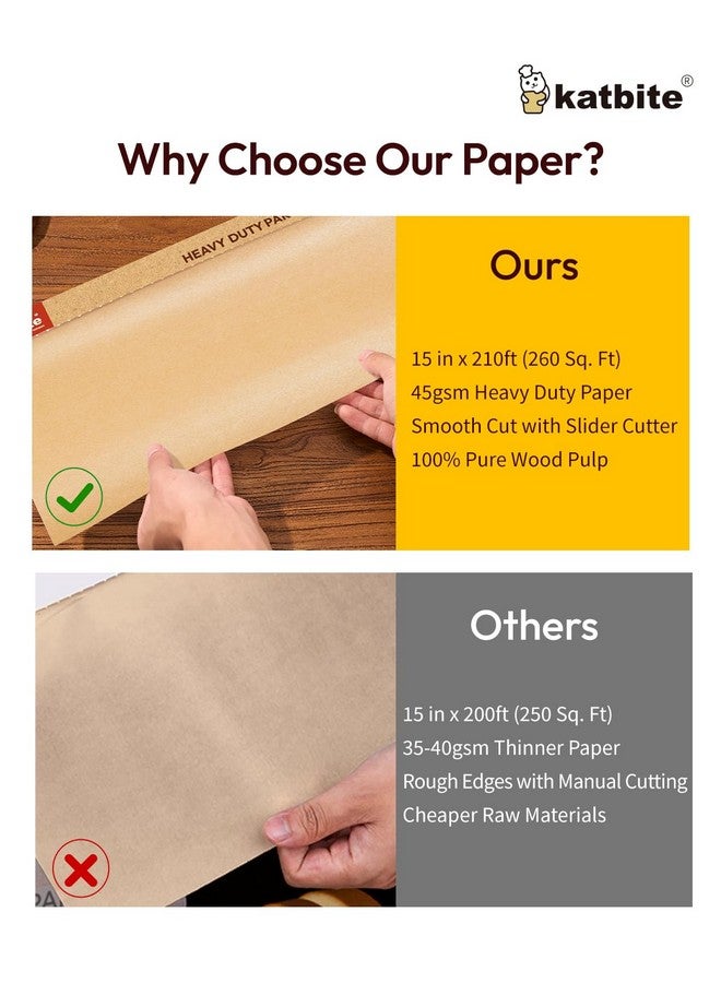 katbite Katbite Unbleached Parchment Paper for Baking, 15 in x 210 ft, 260 Sq.Ft, Heavy Duty Baking Paper with Slide Cutter, Non-stick Brown Parchment Paper Roll for Cooking, Air Fryer, Steaming, Baking Bread - Image 5