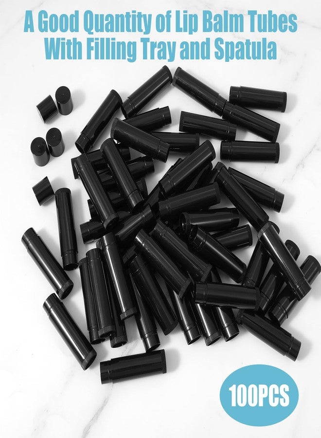 PercyEffie 100Pcs Plastic Lip Balm Tubes 5ml/5g lip balm tubes empty lips balms containers empty Black chastick containers with Filling Tray and Spatula, Rotating Type Refill Lips with Cap - Image 4