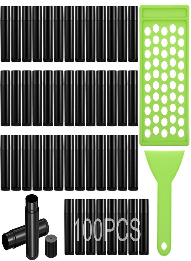 PercyEffie 100Pcs Plastic Lip Balm Tubes 5ml/5g lip balm tubes empty lips balms containers empty Black chastick containers with Filling Tray and Spatula, Rotating Type Refill Lips with Cap - Image 1