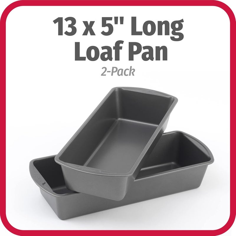 GoodCook Set of 2 Extra Large 13" x 5" Nonstick Steel Bread Loaf Pans, Gray - Set of Two Loaf Pans, Even Heat Distribution, Scratch-Resistant Nonstick Coating, Durable Construction, Easy to Clean - Image 2