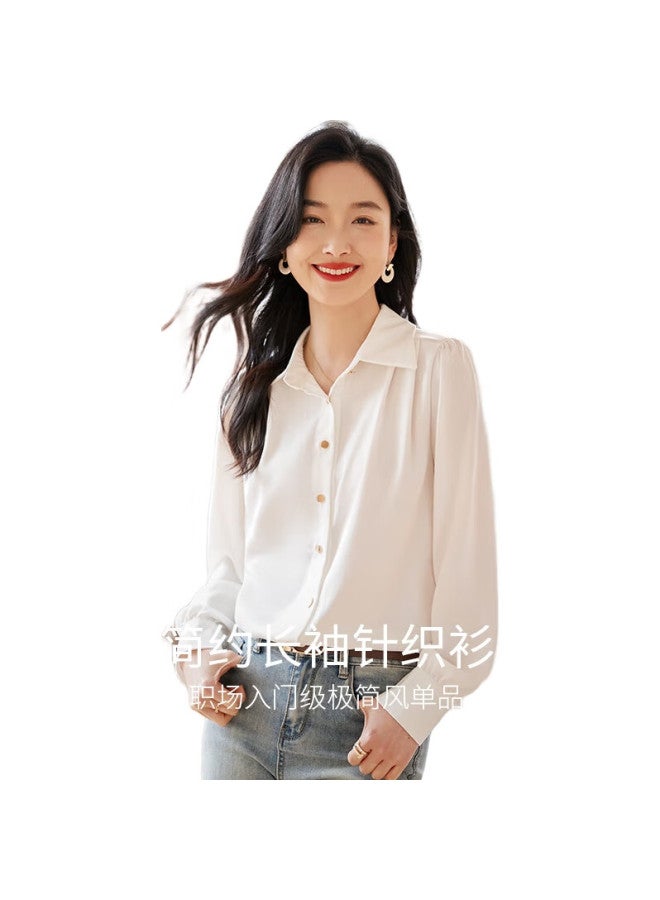 First Application Chushen Loose-Fitting Simple Long-Sleeve Shirt For Women, Single-Breasted, Elegant Professional Commuter Top, White Blouse, S132C2204 - Image 2