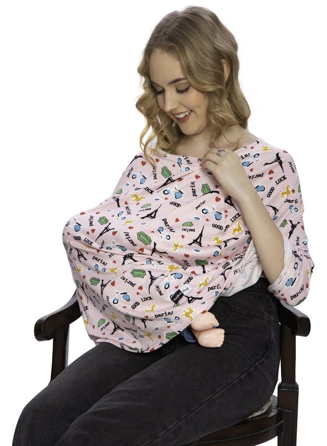 Feather Hug® 360° Premium Nursing Cover for Breastfeeding - Feeding Apron for mom, Stretchy Feeding Cover for Mother, Real Breathable Breast Feeding Cover (Pink Eiffel) - Image 1