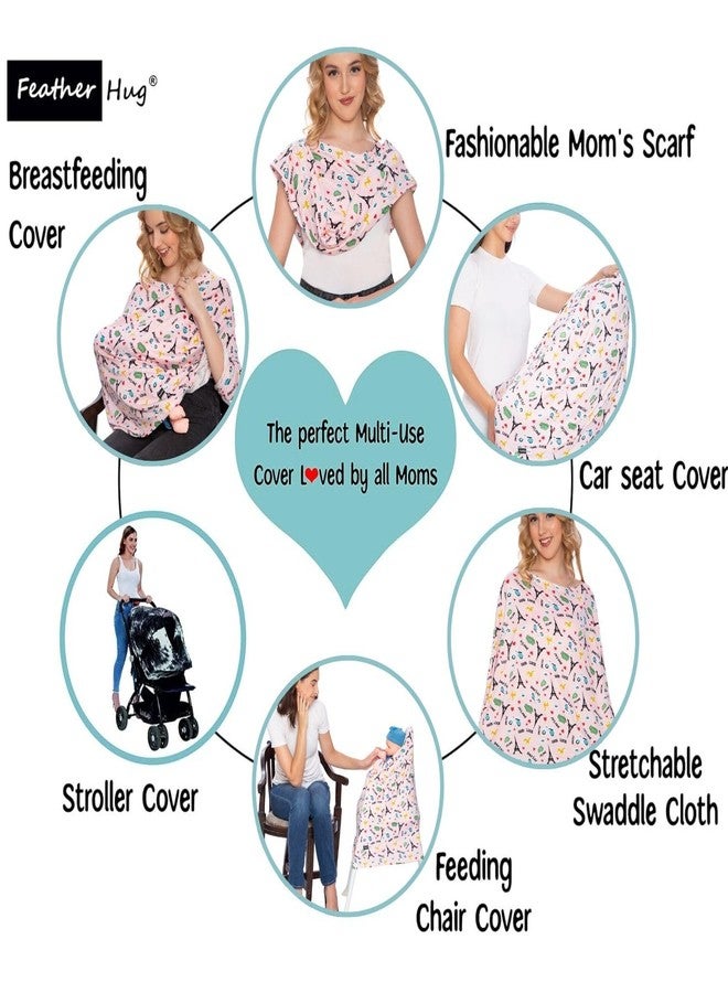 Feather Hug® 360° Premium Nursing Cover for Breastfeeding - Feeding Apron for mom, Stretchy Feeding Cover for Mother, Real Breathable Breast Feeding Cover (Pink Eiffel) - Image 2