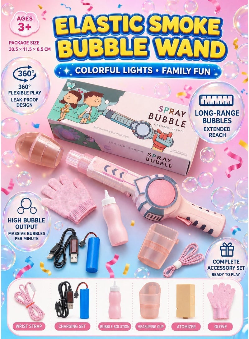 Colored Smoke Bubble Machine, Bubble Machine Elastic Bubble Mist Bubble Machine with elastic smoke effect, lightweight design, interactive bubbles, colored lights (Pink) - Image 1