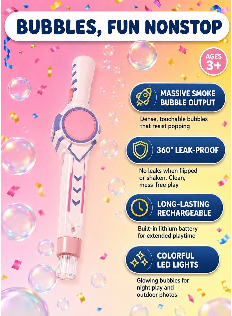 Colored Smoke Bubble Machine, Bubble Machine Elastic Bubble Mist Bubble Machine with elastic smoke effect, lightweight design, interactive bubbles, colored lights (Pink) - Image 2