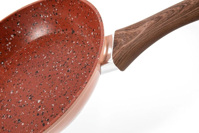 Gladnes Non-Stick Fry Pan Omlette Egg Pan Aluminium Alloy Marble Finish Kitchen Tool with Wood Handle (Non Stick Fry Pan 22CM) - Image 3
