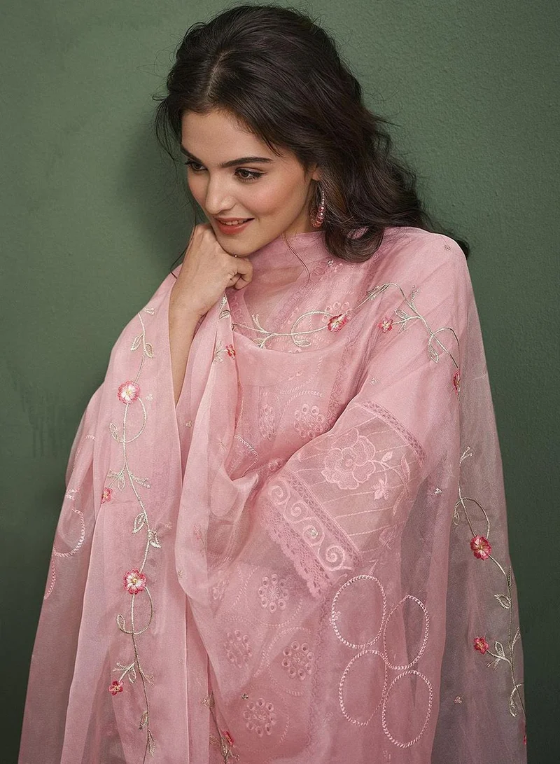 آي شين Women's Peach 100% Cotton Embellished Full Length Palazzo Regular Fit Kurta Set