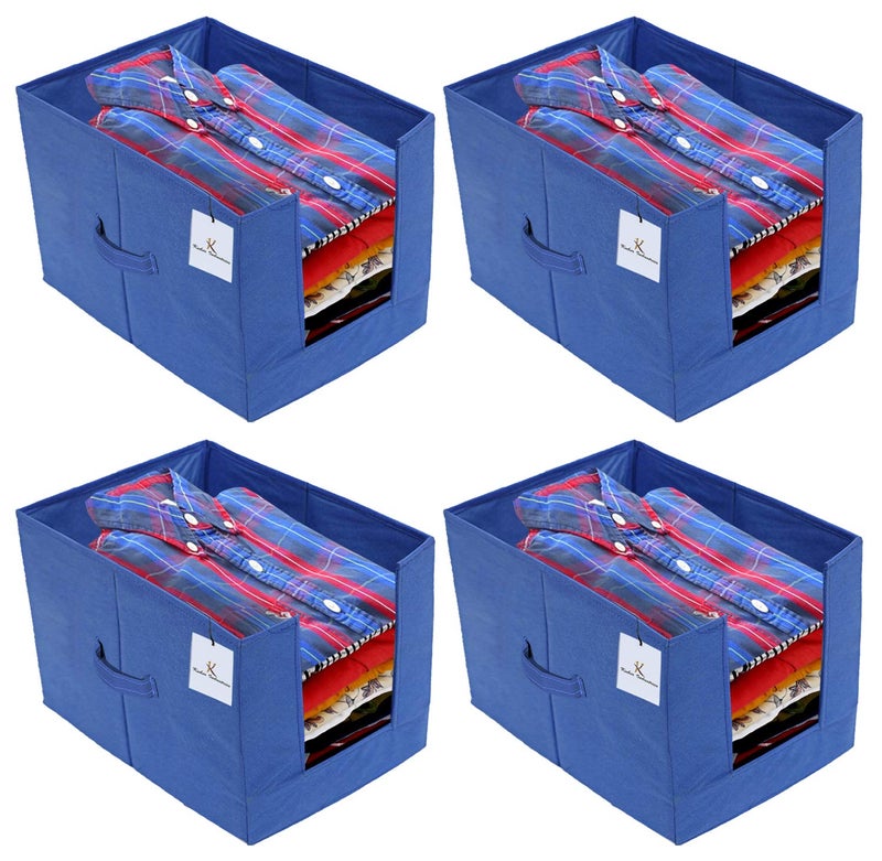 Kuber Industries 4 Pieces Non Woven Shirt StackerShirt Organizer Wardrobe Organizer BlueKUBMART2881 - Image 1