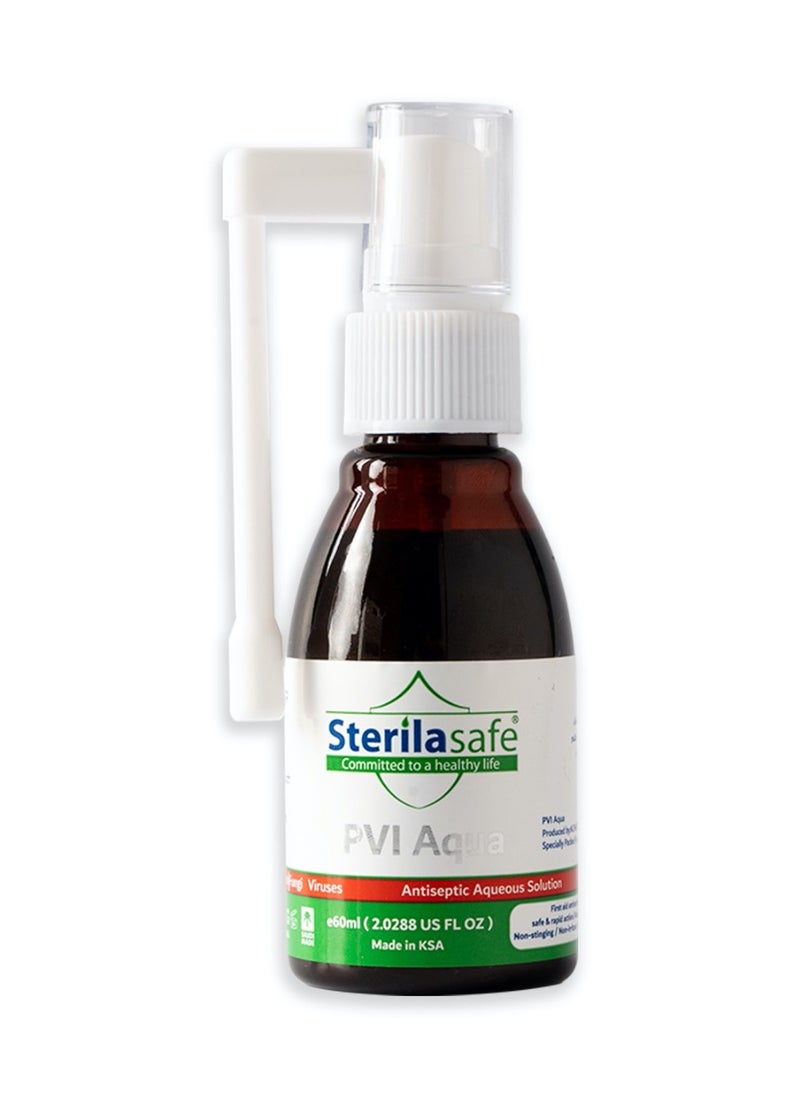 Sterilasafe Sterilasafe PVI Aqua Antiseptic Aqueous Solution,Povidone Iodine 10% Prep Solution USP, First Aid Antiseptic For Skin burns and wounds, without Alcohol, 60 ML  - Image 1