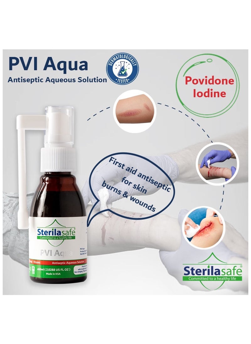 Sterilasafe Sterilasafe PVI Aqua Antiseptic Aqueous Solution,Povidone Iodine 10% Prep Solution USP, First Aid Antiseptic For Skin burns and wounds, without Alcohol, 60 ML  - Image 4