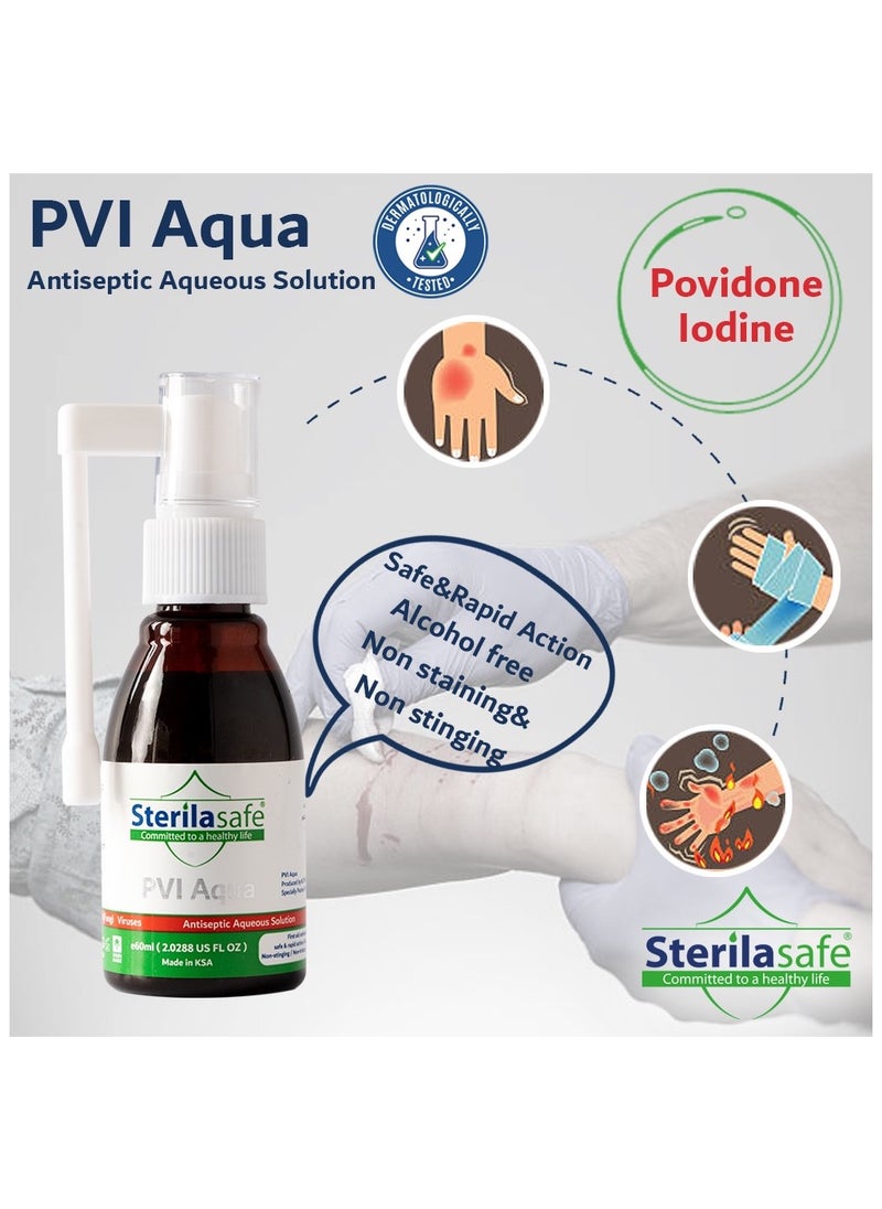 Sterilasafe Sterilasafe PVI Aqua Antiseptic Aqueous Solution,Povidone Iodine 10% Prep Solution USP, First Aid Antiseptic For Skin burns and wounds, without Alcohol, 60 ML  - Image 5