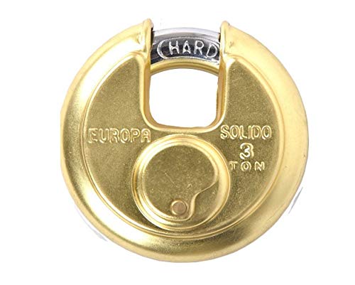 EUROPA Europa P370BI Brass Matte Finish 70 mm AntiBurglary Insurance 12 mm Hard Shackle 3 Keys BM Disk Padlock with 11 Pin Dimple and 1 Light Key  - Image 1