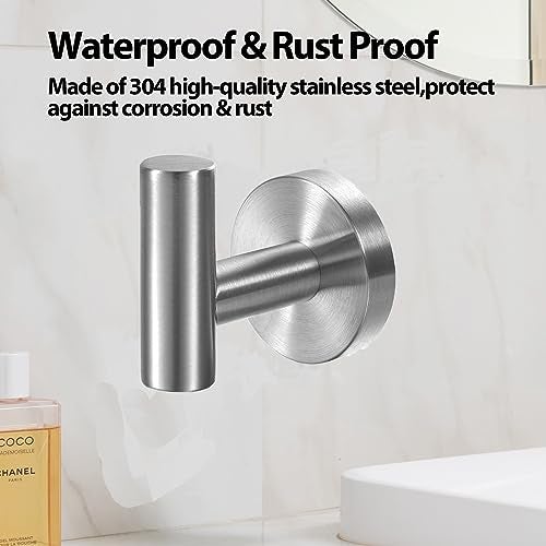 Kruodop Towel Hooks for Bathroom,2 Packs Wall Mount Towel Holder, Matte Wall Robe Hook,Stainless Steel Heavy Duty Door Hanger Towel Hook for Kitchen, Bedroom,Hotel,Pool,Coats, Silver - Image 3