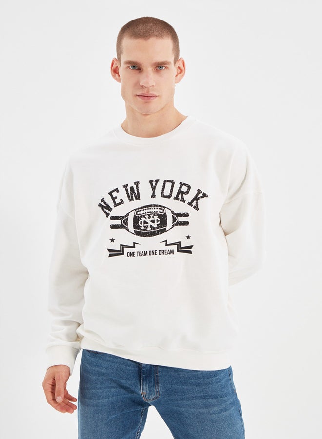 trendyol Ecru Regular Fit Long Sleeve Printed Unprinted Sweatshirt - Image 1