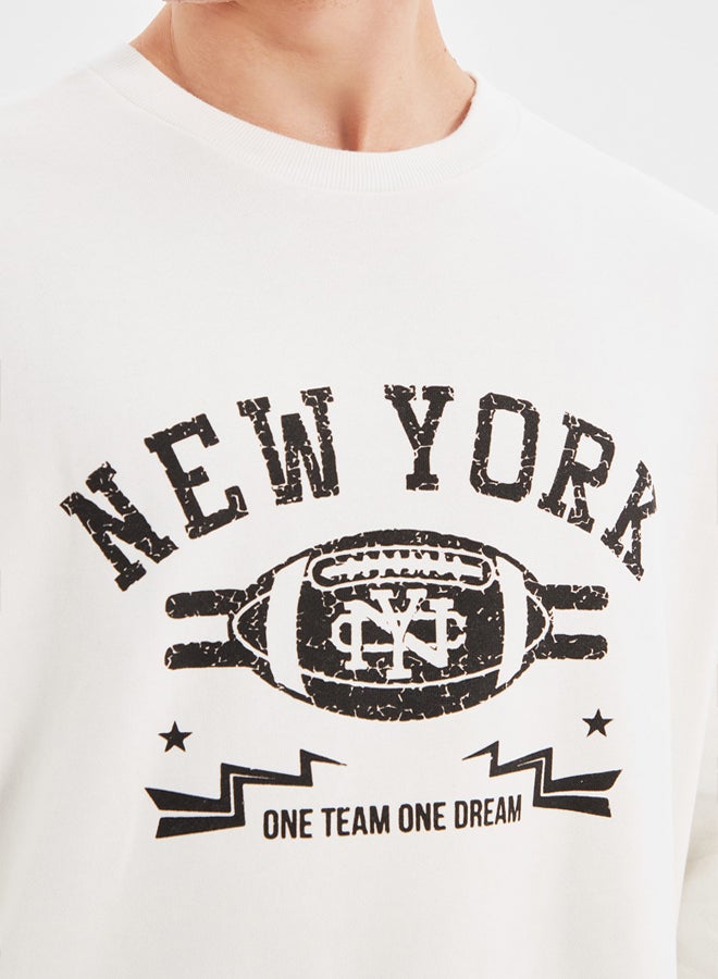 trendyol Ecru Regular Fit Long Sleeve Printed Unprinted Sweatshirt - Image 3