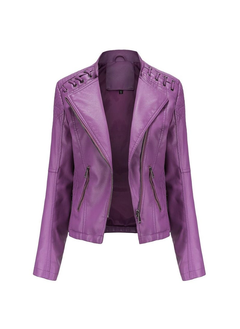 2023 New Women's Leather Short Jacket Slim Fit Thin Leather Coat Deep purple - pzsku/ZFED9AD8937FEC13702DAZ/45/_/1691734963/18e059e4-cd84-4c00-9d18-3139464da356