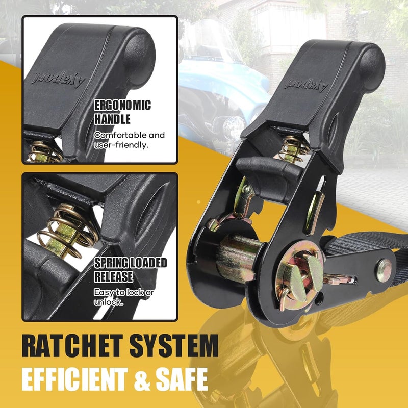 Ayaport Ratchet Straps Tie Downs, 1" x 10' Heavy Duty Ratchet Tie Down Straps, 1860lbs Break Strength, Larger Open S Hook W Safety Clip, Ratchet Strap for Motorcycle, Cargo, Truck Bed, Moving - Image 3