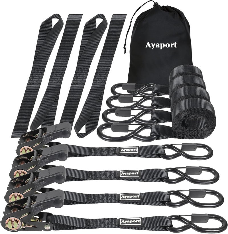 Ayaport Ratchet Straps Tie Downs, 1" x 10' Heavy Duty Ratchet Tie Down Straps, 1860lbs Break Strength, Larger Open S Hook W Safety Clip, Ratchet Strap for Motorcycle, Cargo, Truck Bed, Moving - Image 1