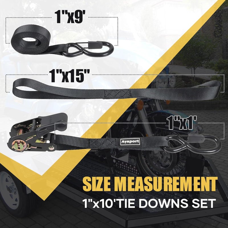 Ayaport Ratchet Straps Tie Downs, 1" x 10' Heavy Duty Ratchet Tie Down Straps, 1860lbs Break Strength, Larger Open S Hook W Safety Clip, Ratchet Strap for Motorcycle, Cargo, Truck Bed, Moving - Image 5