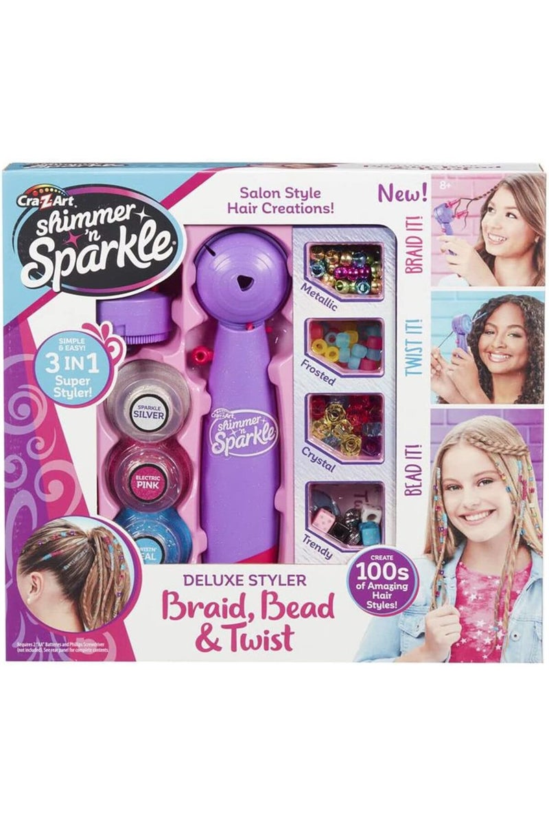 CrazArt Cra-Z-Art Shimmer N Sparkle Deluxe Styler Braid, Bead & Twist Hair Braiding Machine for Kids - Image 1