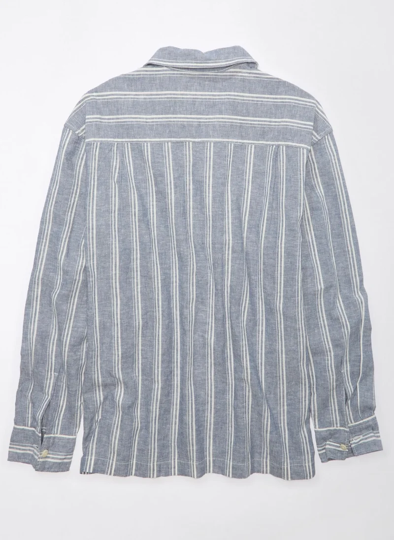 امريكان ايجل Linen-Blend Mechanic Regular Fit  Striped Shirt